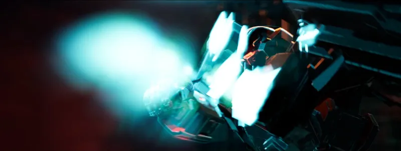 An energy blast fills a dark frame